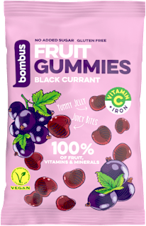 ovocné kousky Fruit Gummies s příchutí černý rybíz bombus
