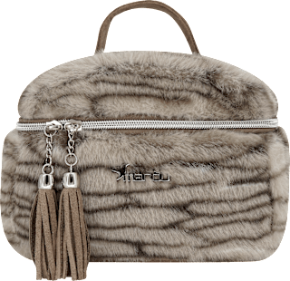 Kosmetiktasche rund in Felloptik beige manòu