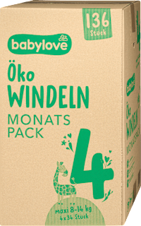 Pannolini ecologici taglia 4 maxi (8-14 kg), pacco mensile babylove