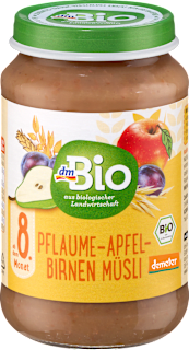 Omogeneizzato con prugne, mele, pere e cereali integrali dmBio