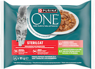 Sterilised kapsičky pro kočky krůta, losos ve šťávě 4x85g PURINA ONE