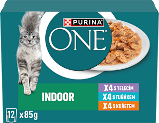 Indoor kapsičky pro kočky kuře, tuňák, telecí ve šťávě 12x85g PURINA ONE