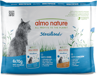 Cibo per gatti adulti Holistic Sterilised con merluzzo e pollo almo nature