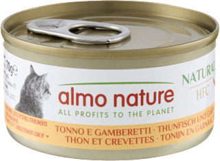 Lattina per gatti HFC Natural con tonno e gamberetti almo nature