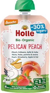 Quetschie Pelican Peach Pfirsich, Erdbeere, Apfel & Hafer ab dem 6. Monat Holle