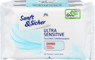 Feuchtes Toilettenpapier Ultra Sensitiv (2x50 Stück) Sanft&Sicher