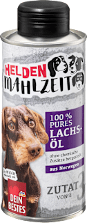 Nahrungsergänzung Hund pures Lachsöl, Heldenmahlzeit Dein Bestes