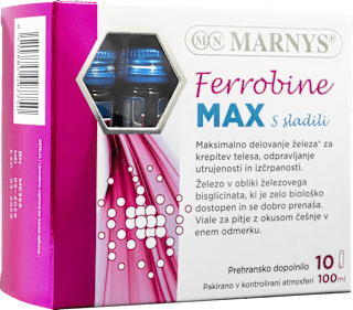 Prehransko dopolnilo z železom Ferrobine MAX, 10 × 10 ml MARNYS