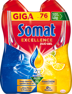 GIGA EXCELLENCE Grease Cutting duo gel za mašinsko pranje posuđa, 2x684ml Somat