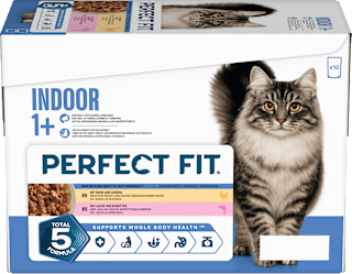 Nassfutter Katze mit Huhn & Lachs, Indoor Multipack (12x85 g) PERFECT FIT