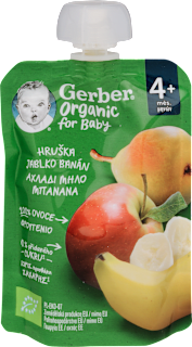 Bio gyümölcspüré körte-alma-banán, 4 hónapos kortól Gerber Organic