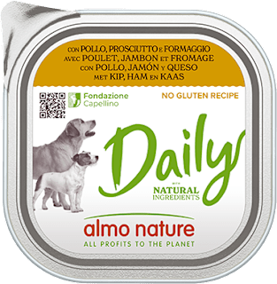 Cibo per cani Daily con pollo, prosciutto e formaggio almo nature