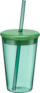 Trinkbecher mit Deckel und Strohhalm aus Glas, grün (400 ml) dm home