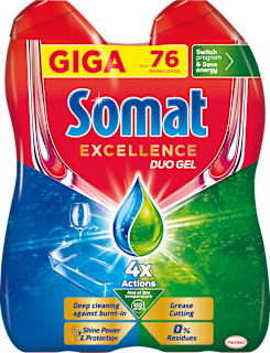Detergent za strojno pomivanje posode Excellence Premium 5 v 1 Power & Pearls, 2 × 684 ml Somat
