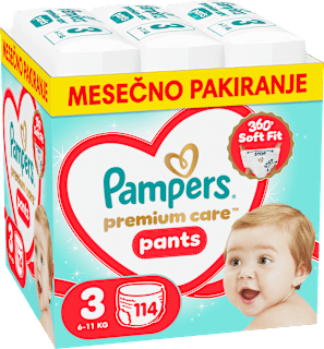 Hlačne plenice velikost 3 - mesečno pakiranje (6-11 kg) Pampers Premium Care