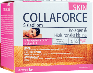 Prehransko dopolnilo Skin Collaforce s kolagenom in hialuronsko kislino, z okusom jagode dietmed