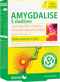 Žvečljive tablete za dobro počutje nosu in grla Amygdalise, med & limona dietmed