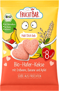 BIO Ciasteczka owsiano-pszenne w kształcie serca o smaku truskawkowo-bananowo-jabłkowym od 8. miesiąca FruchtBar