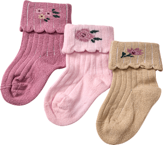 Erstlingssocken mit Blumen-Motiven, rosa + beige, Gr. 15/16 ALANA