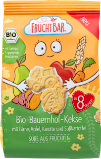 Babykekse Bio-Bauernhof mit Birne, Apfel, Karotte & Süßkartoffel ab 8 Monaten FruchtBar
