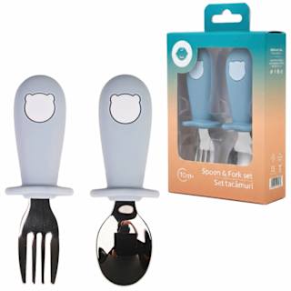 Set tacâmuri, linguriță și furculiță, albastru babysnugg