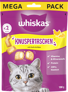 Katzenleckerli Knuspertaschen mit Huhn & Käse, Megapack Whiskas