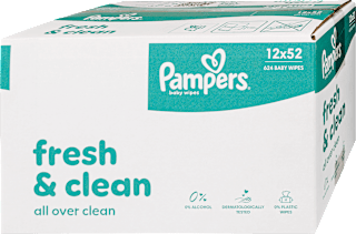 Nedves törlőkendő, Fresh & clean, 12x52 db Pampers baby-dry