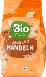 Blanširani mandlji z oblivom iz sladkorja, medu in soli dmBio