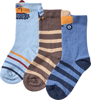Socken mit Baustellen-3D-Motiven, blau + braun, Gr. 23/26 ALANA