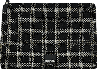 Kulturtasche in Boucleoptik mit Glitzer schwarz gold manòu
