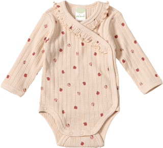 Wickelbody Langarm mit Ajour-Struktur & Apfel-Muster, beige, Gr. 62/68 ALANA