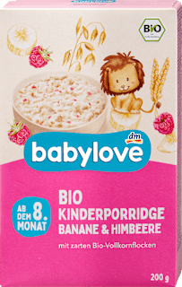 bio ovesná kaše s příchutí banánu a malin babylove