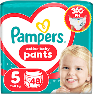 Hlačne plenice 360°, velikost 5 (11-17 kg) Pampers active baby
