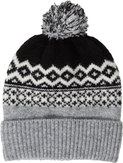 Haube Norwegermuster mit Bommel grau PURSET