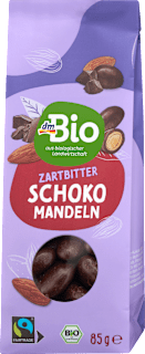 Bio praženi in soljeni mandlji z oblivom iz temne čokolade dmBio