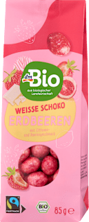 jahody sušené mrazem v bílé čokoládě dmBio