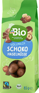 Bio praženi in soljeni lešniki z oblivom iz polnomlečne čokolade dmBio