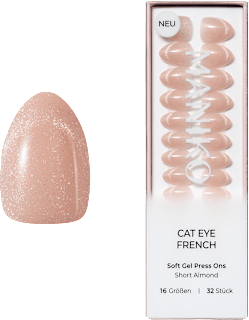Künstliche Nägel Press Ons Short Almond Cat Eye French Maniko