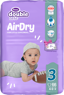 double care AirDry pelene 3 midi (4 – 9 kg) + vlažne maramice 40 kom. Violeta