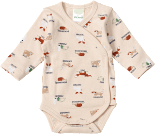 Wickelbody Langarm mit Waldtier-Muster, beige, Gr. 46/48 ALANA