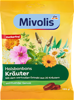 Halsbonbons mit Süßungsmitteln und Kräuterextrakt Mivolis