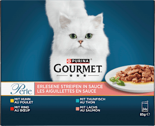 Nassfutter Katze Perle Erlesene Streifen in Sauce Fisch-, Geflügel und Fleischvariation Purina Gourmet