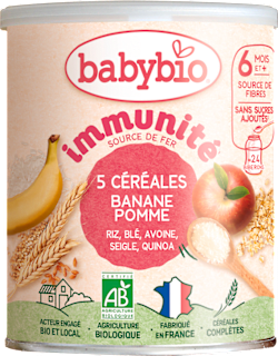 nemléčná 5zrnná obilná kaše immunité banán a jablko babybio