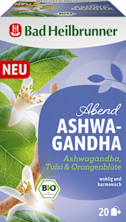 Kräutertee Abend Ashwagandha mit Ashwagandha, Tulsi & Orangenblüte (20 Beutel) Bad Heilbrunner