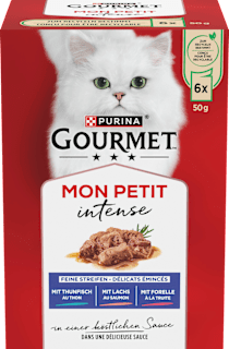 Nassfutter Katze mit Fisch, Mon Petit intense, Multipack (6x50 g) Purina Gourmet