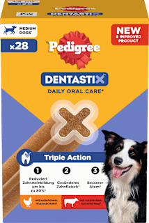Kausnack Hund Zahnpflege DentaStix für mittelgroße Hunde, Multipack (28 Stück) Pedigree