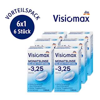 Silikon-Hydrogel Monatslinse Dioptrie -3,25 (6x1 Stück), Vorteilspack Visiomax