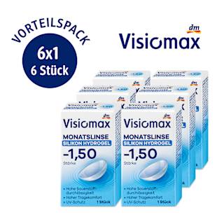 Silikon-Hydrogel Monatslinse Dioptrie -1,50 (6x1 Stück), Vorteilspack Visiomax