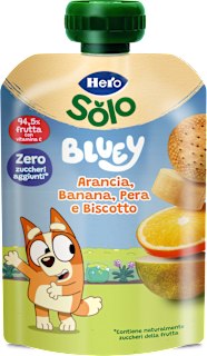 Pouch Bluey arancia, banana, pera e biscotto Hero Solo