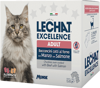 Multi pakiranje mokre hrane za odrasle mačke Govedina + Losos, 12x100 g LECHAT EXCELLENCE